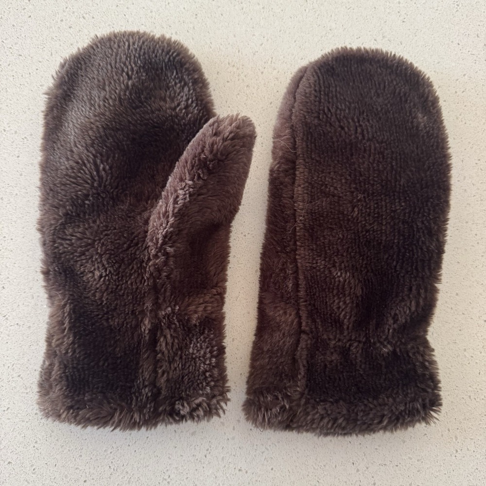 Faux Fur Thick Plush Lined Winter Mittens Cold Weather Gloves Chocolate Brown - Picture 2 of 3